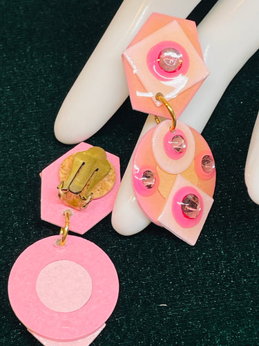Pink Dangle Clip On Earrings